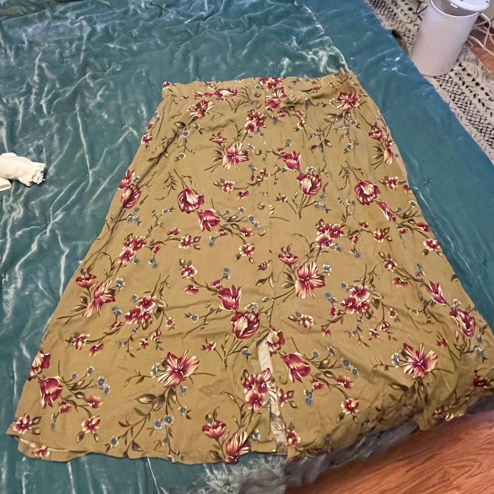 Sag Harbor Floral Midi Skirt in Olive and Red